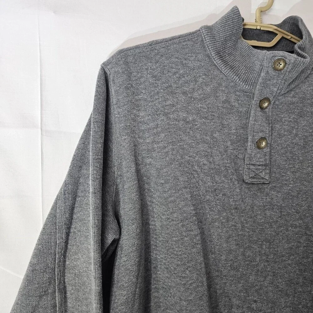 Eddie Bauer Sweater Mens XL Gray 1/4 Button Cotton Pullover Sweatshirt - Picture 9 of 12